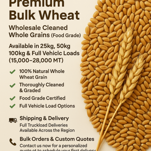 Canadian Premium Bulk Wheat – Cleaned & Graded (Bulk-28000 MT, 25kg, 50kg, 100kg Bags)
